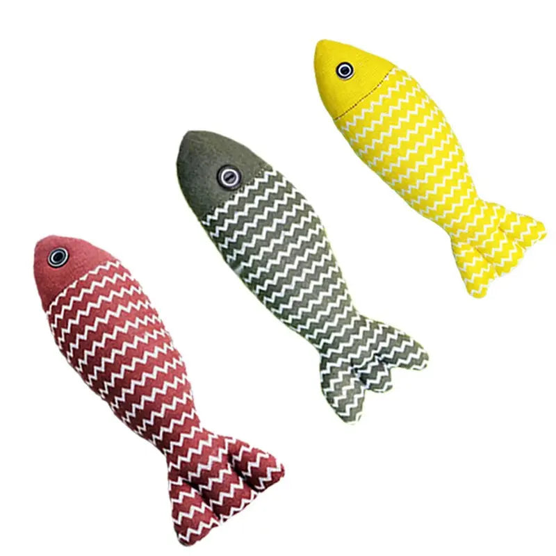 Potaroma Interactive Catnip Fish Toys - Set of 3 Crinkle Sound Kicker Toys for Indoor Cats, 7.8 Inches, Soft Linen Material, Suitable for All Breeds