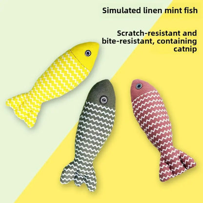 Potaroma Interactive Catnip Fish Toys - Set of 3 Crinkle Sound Kicker Toys for Indoor Cats, 7.8 Inches, Soft Linen Material, Suitable for All Breeds