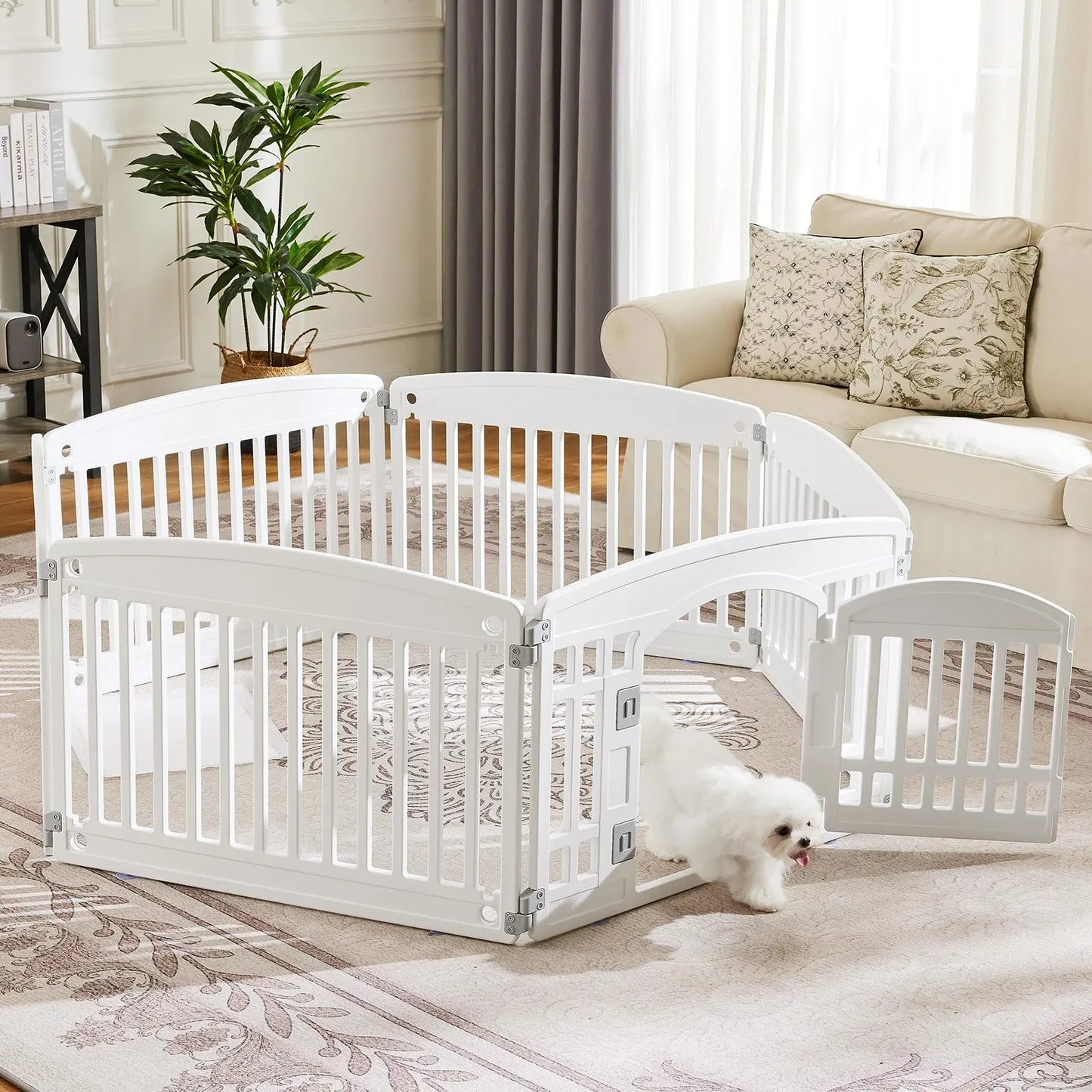 Plastic Pet Playpen, Durable Puppy Exercise Pen with Lockable Door, Non-Slip Bottom, Portable for Indoor & Outdoor Use