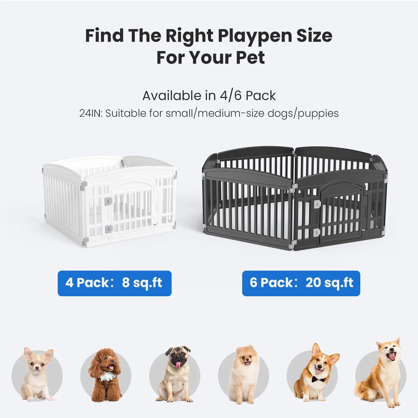 Plastic Pet Playpen, Durable Puppy Exercise Pen with Lockable Door, Non-Slip Bottom, Portable for Indoor & Outdoor Use