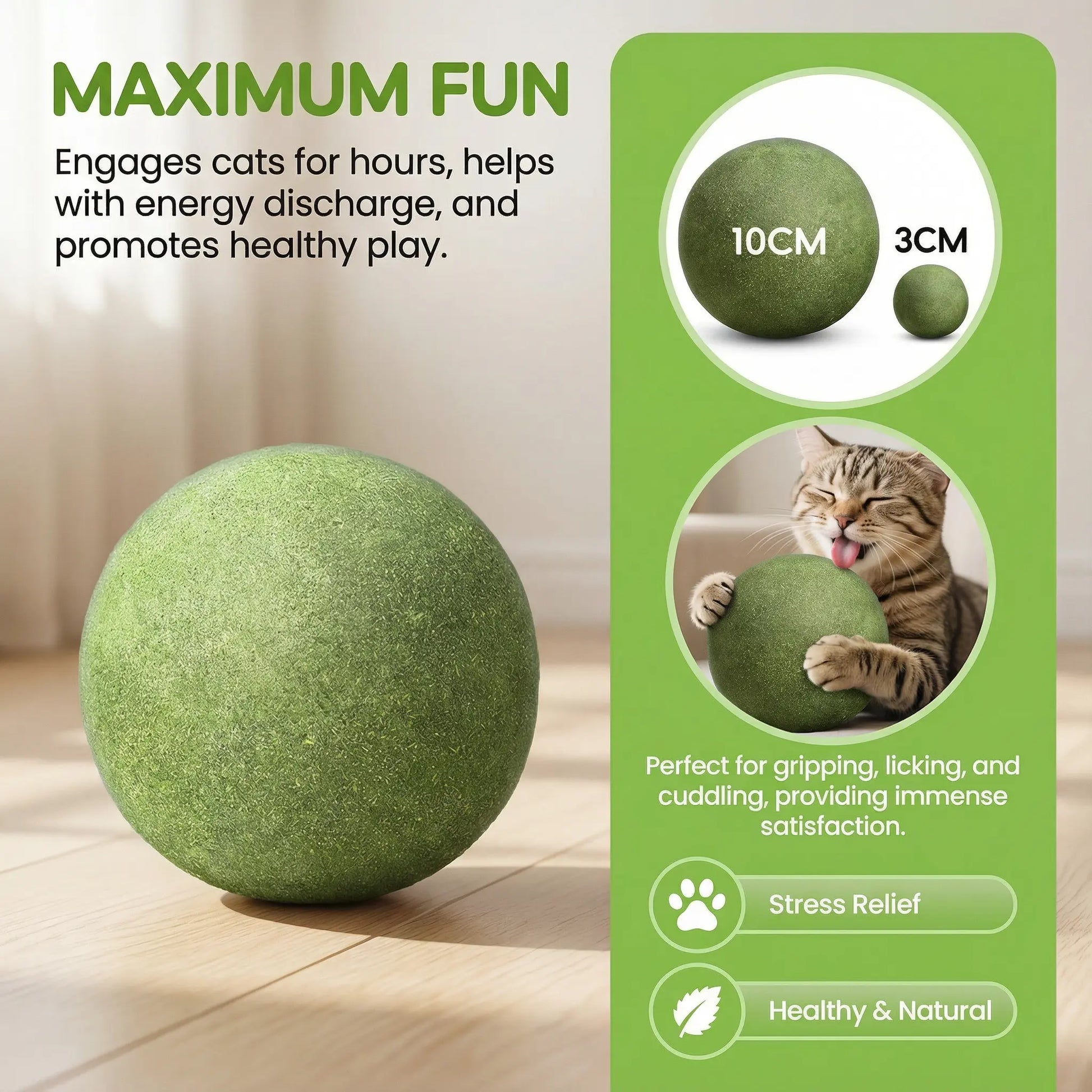 Giant Natural Catnip Ball Toy, 10cm - Engaging Chew and Play Toy for Indoor Cats