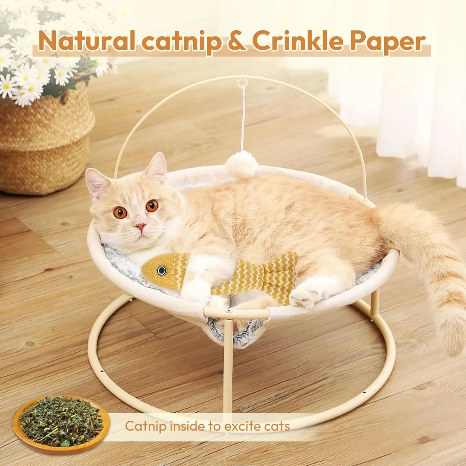 Potaroma Interactive Catnip Fish Toys - Set of 3 Crinkle Sound Kicker Toys for Indoor Cats, 7.8 Inches, Soft Linen Material, Suitable for All Breeds