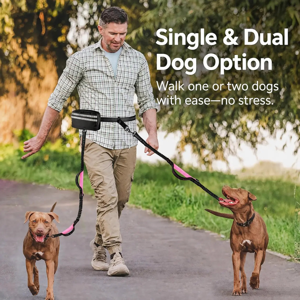 Pipidodo Hands-Free Dual Dog Leash with Waist Bag & Cushioned Pad – Walk Two Dogs with Ease No Tangles No Stress