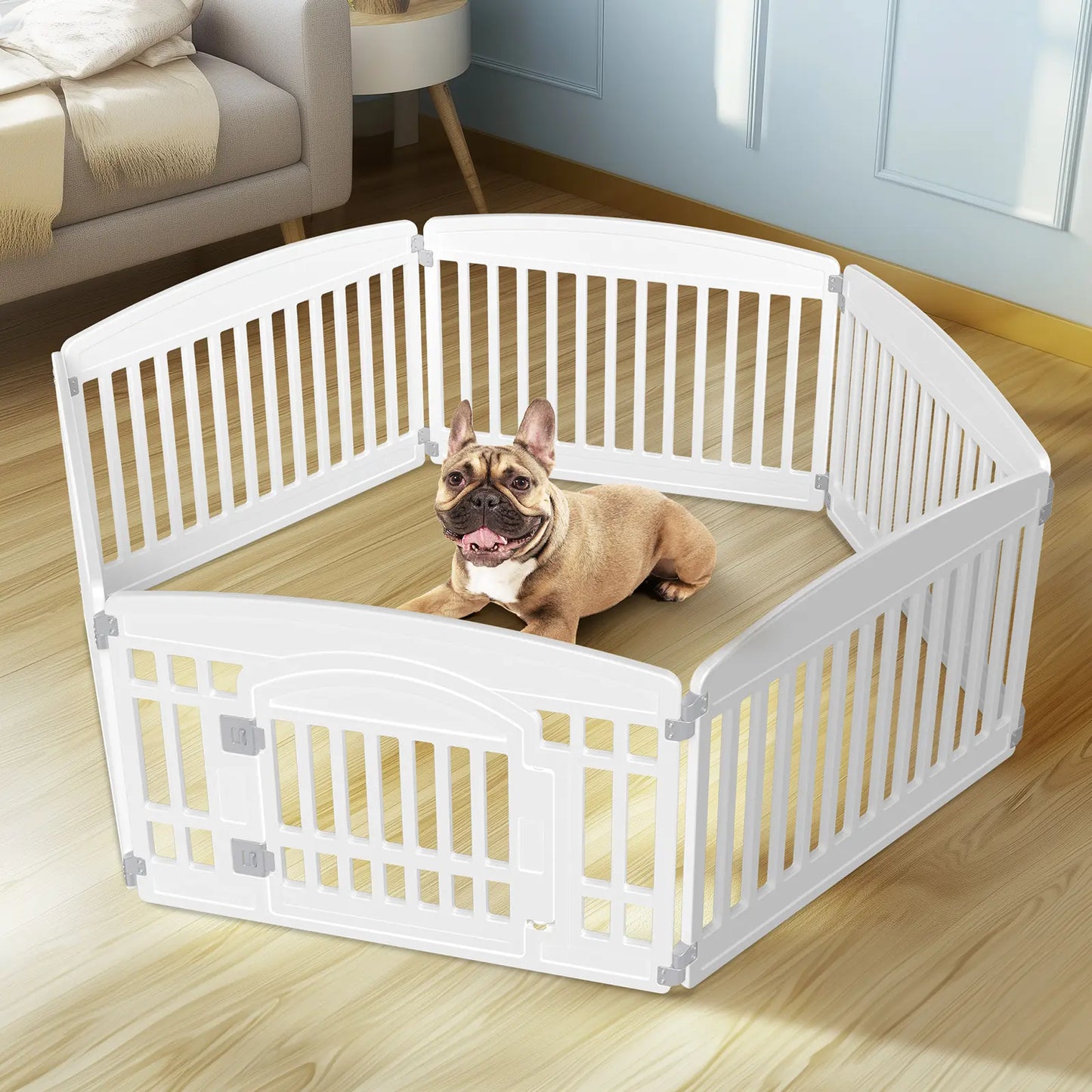 Plastic Pet Playpen, Durable Puppy Exercise Pen with Lockable Door, Non-Slip Bottom, Portable for Indoor & Outdoor Use
