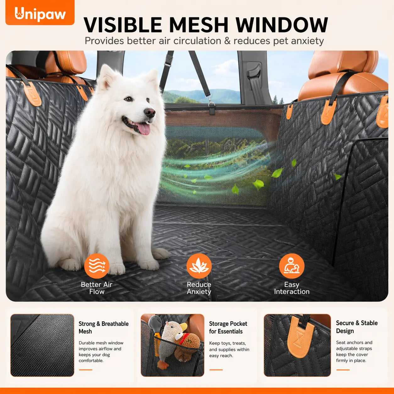 Roampaws Dog Car Seat Cover with Hard Bottom - Waterproof Pet Car Accessories for Preventing Back Seat Dirt, Waterproof Seat Covers