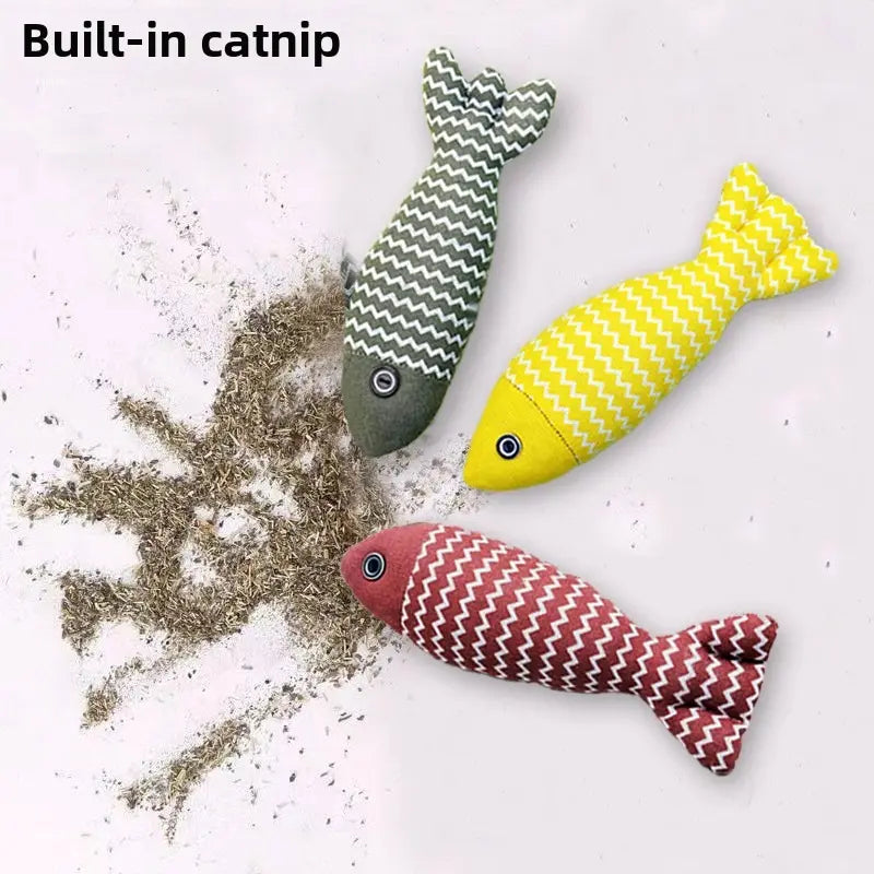 Potaroma Interactive Catnip Fish Toys - Set of 3 Crinkle Sound Kicker Toys for Indoor Cats, 7.8 Inches, Soft Linen Material, Suitable for All Breeds