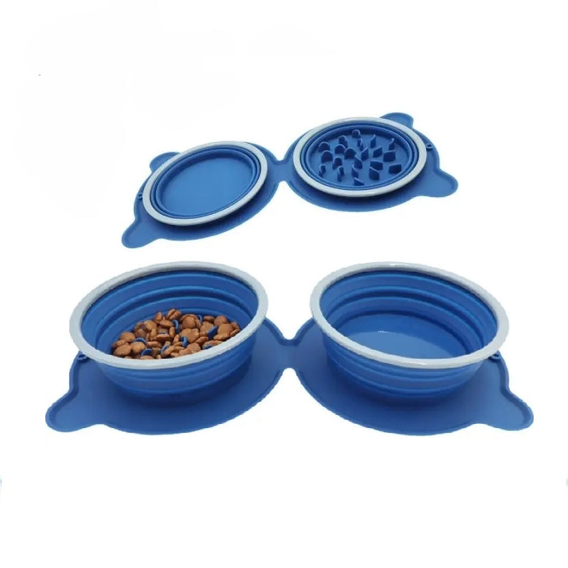 Collapsible Dog Bowls Water, Portable Travel Pet Food Feeding Cat Bowl, Foldable Expandable Cup Dish with No Spill Non-Skid Silicone Mat, Free Carabiner for Traveling, Hiking, Camping (Navy Blue