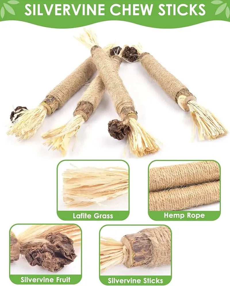 Organic Silvervine Chew Sticks - 10 Pack Natural Catnip Toys for Dental Health, Appetite Enhancement, and Stress Relief for Aggressive Chewers