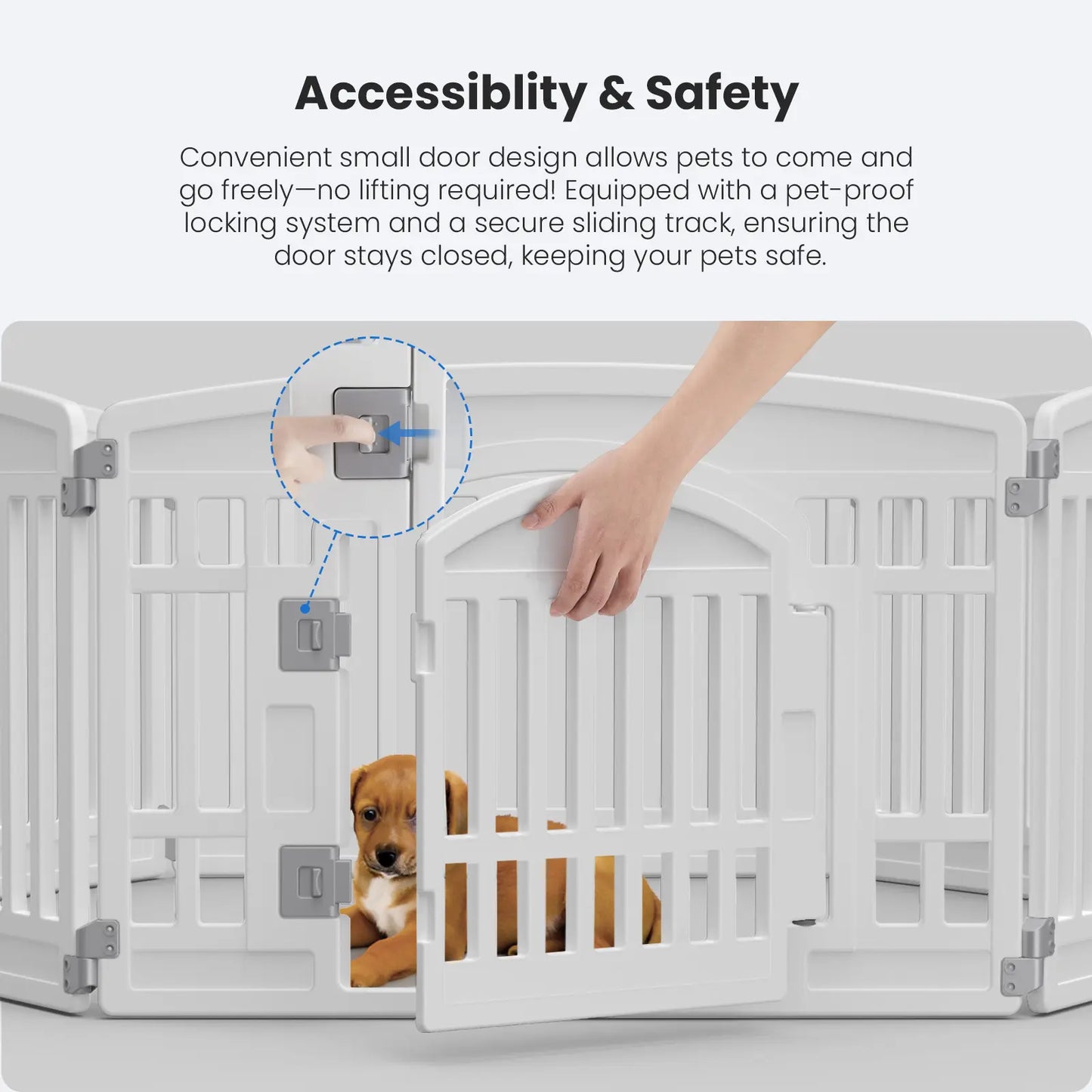 Plastic Pet Playpen, Durable Puppy Exercise Pen with Lockable Door, Non-Slip Bottom, Portable for Indoor & Outdoor Use