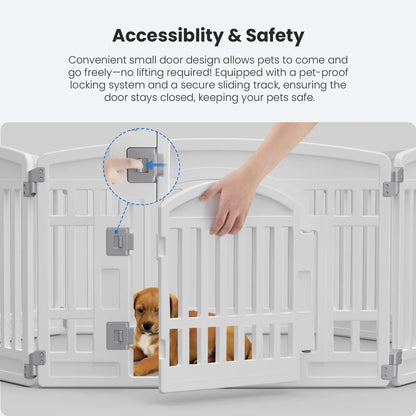 Plastic Pet Playpen, Durable Puppy Exercise Pen with Lockable Door, Non-Slip Bottom, Portable for Indoor & Outdoor Use