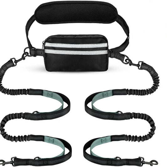 Pipidodo Hands-Free Dual Dog Leash with Waist Bag & Cushioned Pad – Walk Two Dogs with Ease No Tangles No Stress
